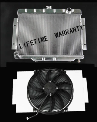 Radiador de aluminio KKS583 con cubierta y ventilador de 16" apto para Jeep CJ Series 70-85 3.8 4.2 5.0 Foto 1 de 4
