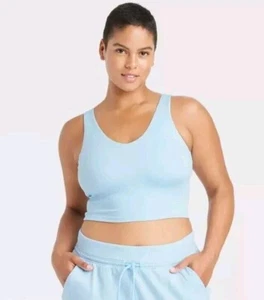 Sujetador deportivo All In Motion para mujer soporte ligero flexible cuello en V talla 3X azul claro nuevo con etiquetas - Imagen 1 de 3