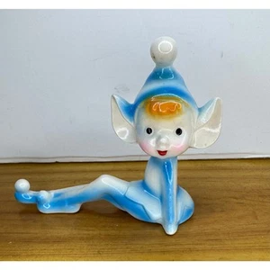 Vintage Mid Century handbemalte blaue Weihnachten Pixie Elfe mit spitzen Ohren - Bild 1 von 7