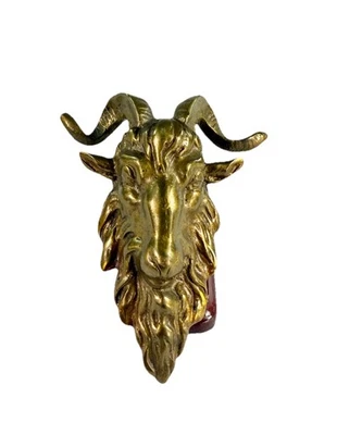 Vintage Bronze Ormolu Carneiro Cabeça de Cabra Hardware Botão de Puxar Alça Baú de Cômoda - Imagem 1 de 4