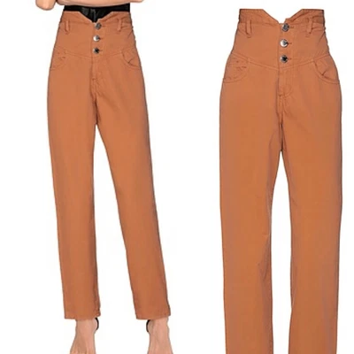 Pinko Hecho en Italia Ultra Alto Rise Barril Pantalón Camel Botón Mosca Algodón 6 Foto 1 de 4