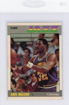 1987 FLEER KARL MALONE SIGNED PERIOD AUTO #68 UTAH JAZZ HOF GTP - Image 1 of 2