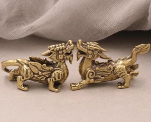 Paar Messing Drachen Tier Statue kleine Skulptur Tischfigur Deko Geschenke - Bild 1 von 22
