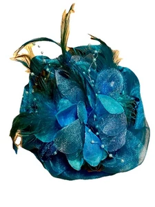 Clip On türkis und blau Fascinator Kopfstück handgefertigt 5" Durchmesser - Bild 1 von 5