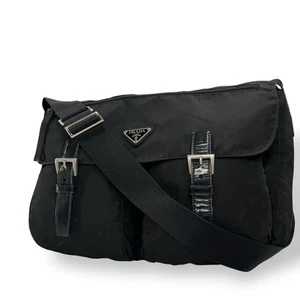 Prada Black Nylon Triangle Logo Shoulder Bag Y2K Messenger Authentic - Picture 1 of 19