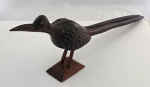 Jamaica 13" Hand-Carved Mahogany Bird Figurine Red Glass Eye Folk Art - Picture 1 of 7