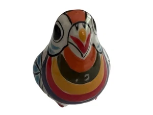 Mexican Hand-Painted Ceramic Bird Figurine, 3″ x 3″, Signed Folk Art - Picture 1 of 8