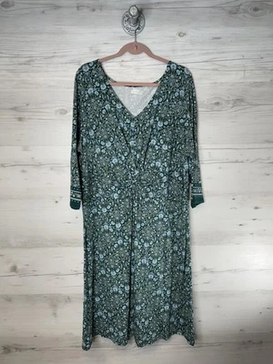 Vestido Lands' End para mujer 2X verde azul floral manga 3/4 cuello en V elástico talla grande Foto 1 de 4