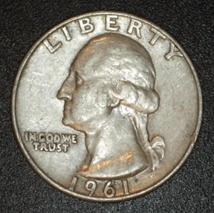 1961 (D) Washington Quarter - F - 90% Silver - Picture 1 of 2