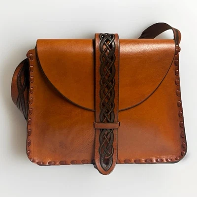 Vintage Tooled Leather Bag Celtic  Flap Strap Boho Hippie Western Purse - Image 1 of 4