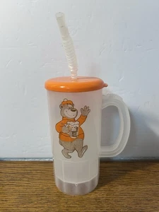 Vintage A&W Restaurants Root Beer Rooty Bear Plastic Mug With Lid & Straw 1970s - Picture 1 of 14