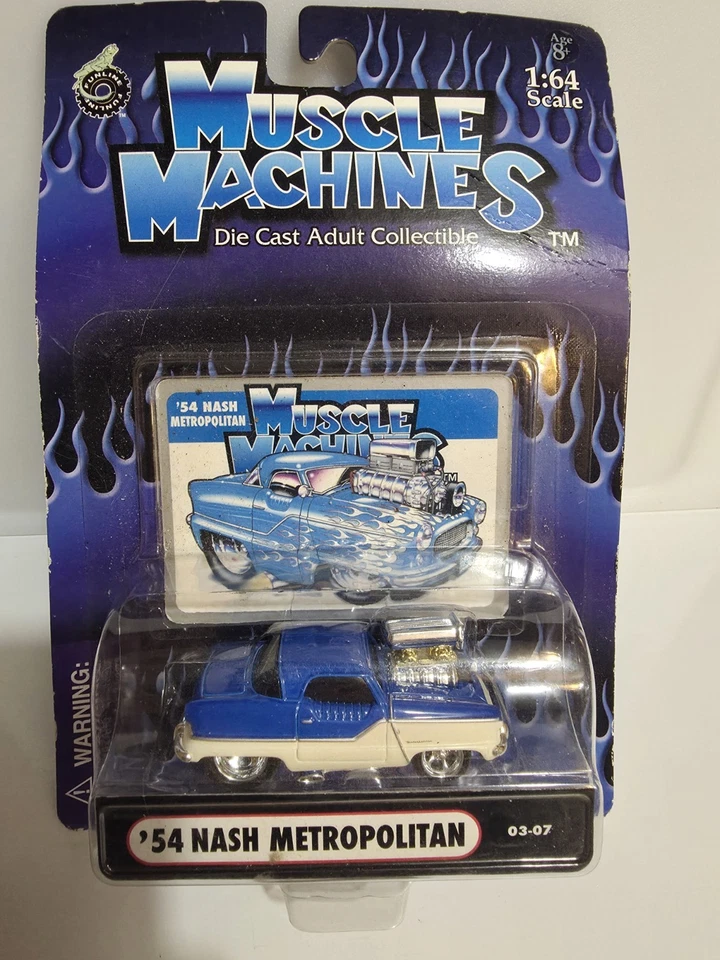 2003 Muscle Machines Blue '54 Nash Metropolitan 1:64 Diecast - Imagem 1 de 4