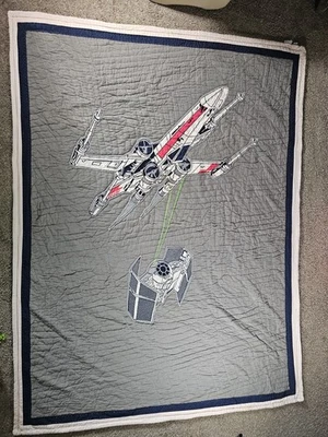 Edredón Star Wars Twin Pottery Barn Kids X-Wing Tie Fighter Gris Azul Lucasfilm Foto 1 de 4