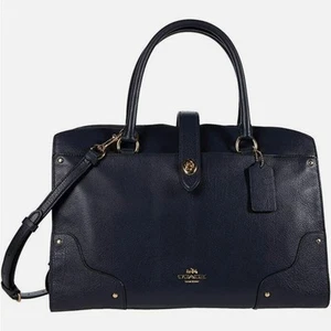 COACH Womens Mercer Satchel Hand Shoulder Bag Black Grain Leather Gold Turn Lock - Picture 1 of 17
