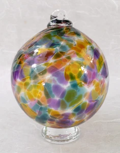 NEU SAMMLERSTÜCK GROSS 4" MUNDGEBLASEN KUNSTGLAS ORNAMENT LILA TÜRKIS GOLDGELB - Bild 1 von 3