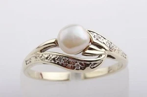 Perlen Ring 333 8K Gelb Gold Diamanten Brillanten Gr 54 Top!   - Bild 1 von 8