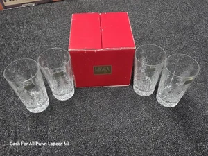 4er Set Mikasa Kristall Weihnachtsbaum Longdrinkgläser 5 1/2" hoch Becher Neu mit Etikett - Bild 1 von 5