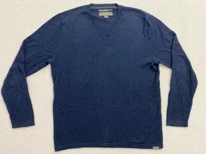 eddie bauer v-neck Sweater Cotton Merino Wool Blend Men's Medium Navy Blue B6 - Picture 1 of 8
