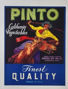 ADVERTISING Label Pinto Western Theme Cowboy California Veggies Castroville - Picture 1 of 1