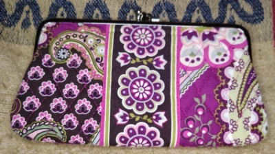 Bolso sin asas Vera Bradley doble broche de beso muy bayas cachemira púrpura rosa verde Foto 1 de 4