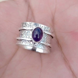 Amethyst Gemstone 925 Sterling Silver Handmade Spinner Ring All Size  SH14 - Picture 1 of 4