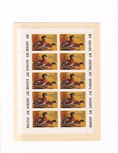 1980 Wisconsin Duck Stamp Unused Sheet of #3 Widgeons MNH With Tabs - Picture 1 of 1