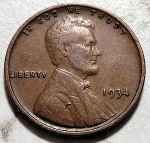 1934 P Philadelphia USA Lincoln Wheat Penny kostenloser Versand BIN112 - Bild 1 von 2
