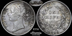 INDIEN, Victoria, Rupie 1840, geteilte Legende, doppelt geprägtes Münzzeichen, ss+ - Bild 1 von 4
