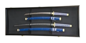 Sword Display Case 4 Slot Black NCO USMC Saber Samurai Katana Blade Wood Cabinet - Picture 1 of 17