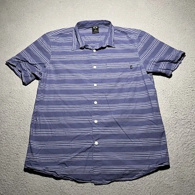 Oakley Shirt Mens Large Blue Stripe Short Sleeve Button Up Skate Pocket Logo - Image 1 of 4
