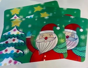 4 Vtg Christmas 90s Kmart Placemats Holographic Waving Santa Claus Wipe Clean - Picture 1 of 6