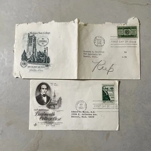 Stamps Michigan State College 3 Cent Dartmouth College 6 Cent First Day Of Issue - Picture 1 of 7