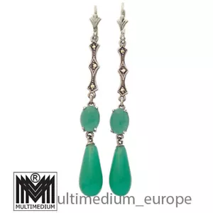 Silber Achat Ohrringe im Art Deco Markasiten silver earrings marcasites - Bild 1 von 5