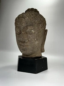 Antigua cabeza de roca volcánica negra andesita tibetana china grande siglo XIX - Imagen 1 de 8