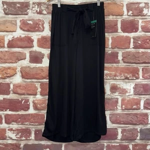 ANA Pants Womens XS Plain Black Mid Rise Wide Leg Cropped Tie Waist Trousers - Picture 1 of 10