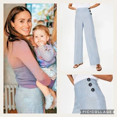 BODEN Penzance Linen Trousers Size UK 10P US 6P Blue Striped Wide Leg ASO Meghan - Image 1 of 4