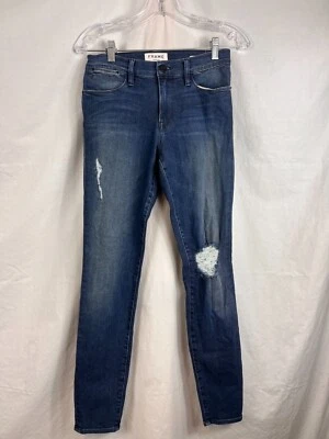 Frame Denim Le High Rise Skinny Jeans Women's Size 27 Blue Distressed 139021 USA - Image 1 of 4