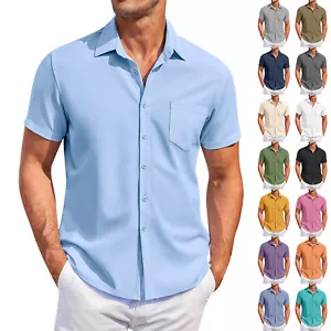 Men Vintage Button Down Bowling Shirts Beach Shirt Short Sleeve Hawaiian Shirt F - Picture 1 of 58