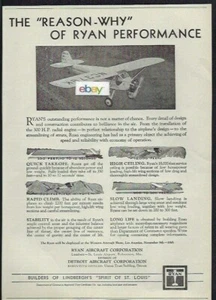 RYAN AIRCRAFT 1929 BUILDERS OF LINDBERGHS SPIRIT ST LOUIS THE REASON WHY AD - Picture 1 of 1