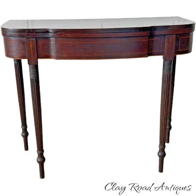 Mesa de cartas de juego de caoba antigua 1820 caña federal Sheraton incrustación de cinta Foto 1 de 4