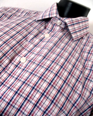 Egara  Button Dn Shirt Men's Size LT 100% Cotton Blue Red White Plaid flip cuffs - Image 1 of 4