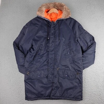 Vintage Sears Outerwear Jacket Coat Mens Small Blue Fur Collar Parka Full Zip - Image 1 of 4