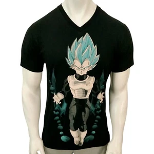 New Dragon Ball Super Vegeta God Saiyan Men's Black V Neck T-Shirt Size L - Picture 1 of 2