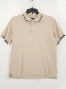 Saddlebred Mens Large Color Beige Short Sleeve Button Trim Collared Polo Shirt - Picture 1 of 4