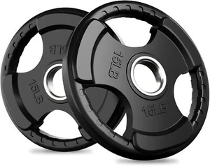 2X15LB Olympic Rubber Grip Plates for Barbell,2''Weight Plates for Weightlifting - Picture 1 of 6