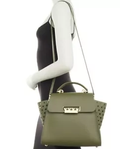 $525 NWT ZAC POSEN EARTHA TOP HANDLE LEATHER LARGE SATCHEL CROSSBODY MOSS - Picture 1 of 6