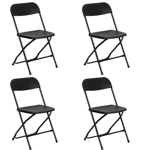 Plastic Folding Chairs Black 4 Pack Indoor Outdoor Event Party 700 lb Capacity - Picture 1 of 11