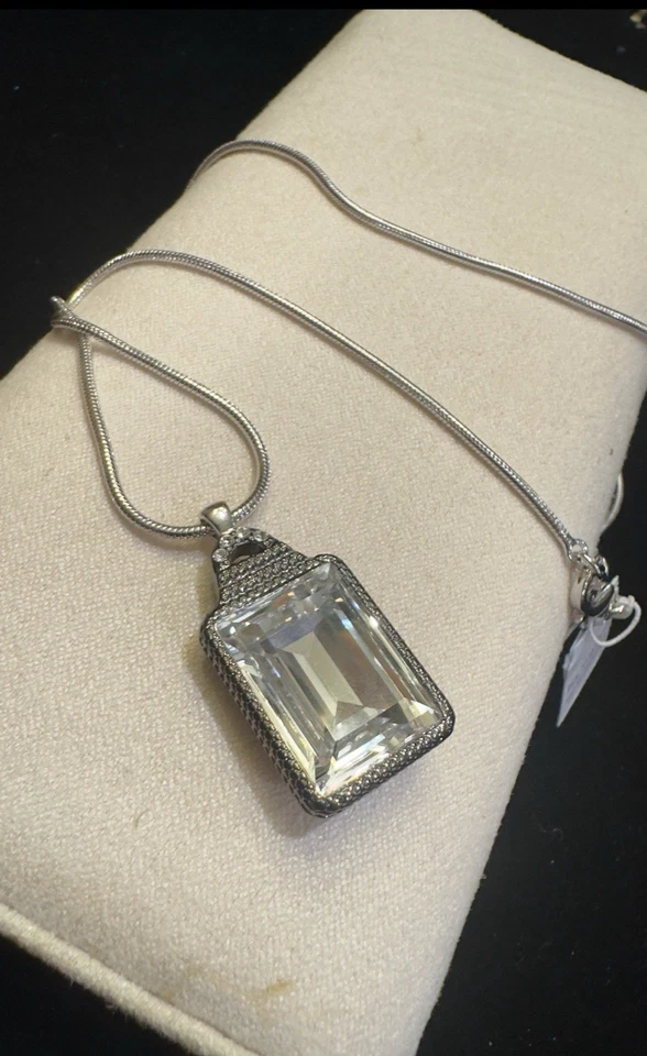 SET Lia Sophia Retired Crystal Necklace & Drop Earrings Set Silver Filigree Rare - Image 1 of 4