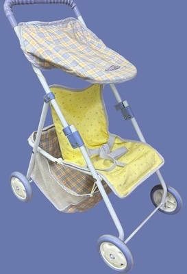 Cochecito de muñeca American Girl Bitty Baby 2008 retirado amarillo púrpura corazones a cuadros Foto 1 de 4