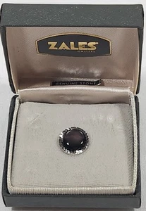 Vintage Zales Onyx Tie Tack Genuine Stone Silver Tone Pin - Picture 1 of 3